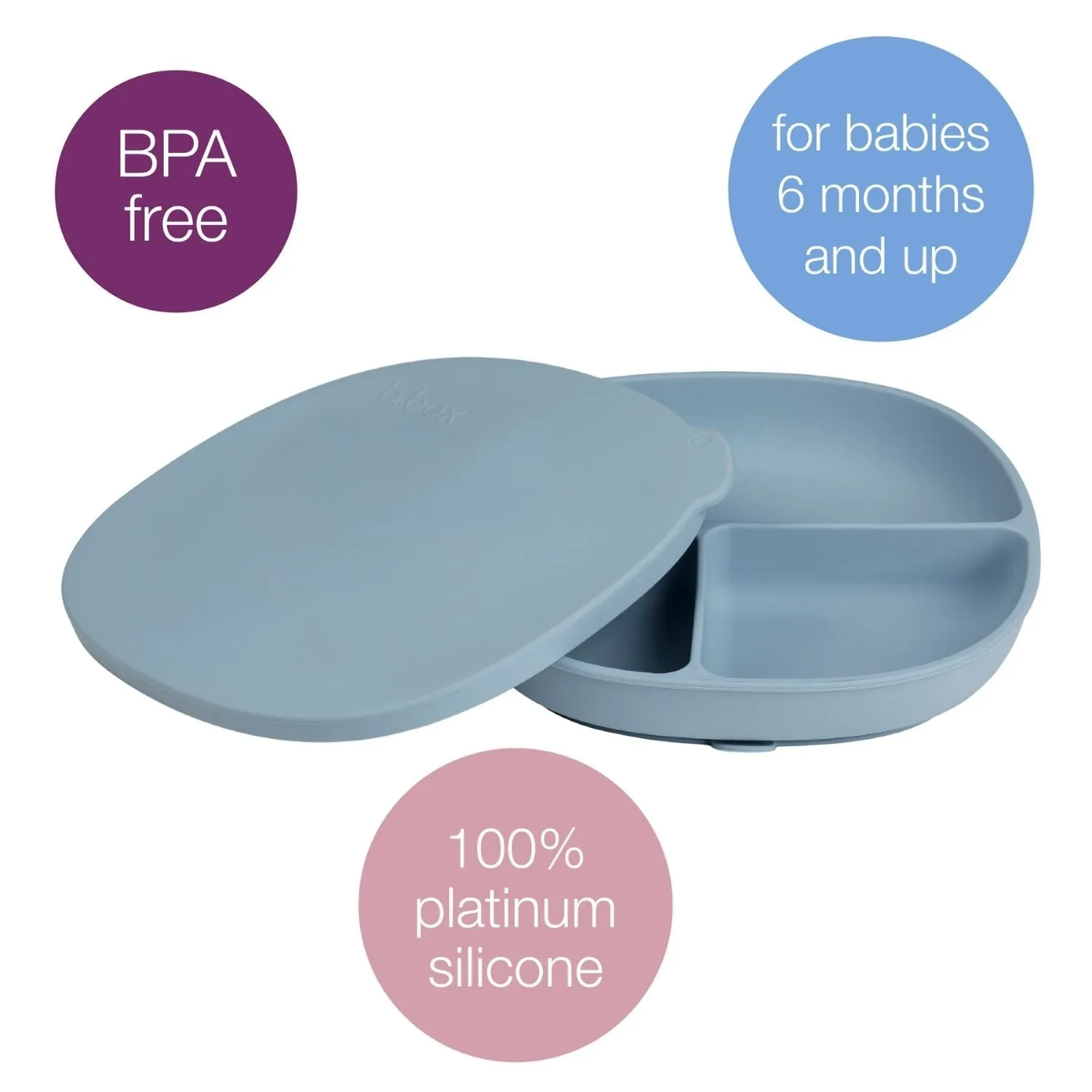 b.box Silicone Plate   Lid with Suction Base Ocean Blue