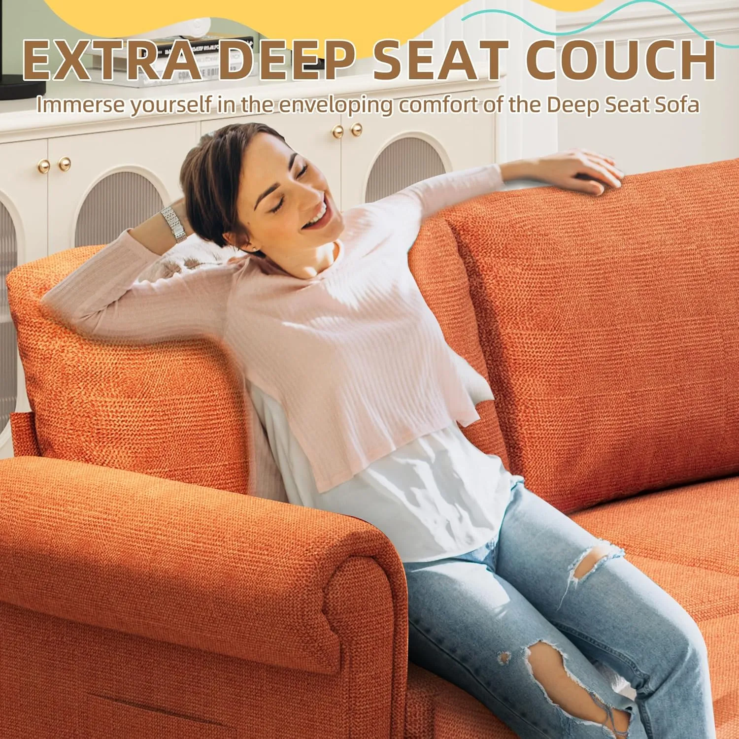 Homrest Modular Sectional Sofa with Chaise and Movable Ottoman, Orange