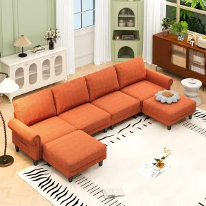Homrest Modular Sectional Sofa with Chaise and Movable Ottoman, Orange