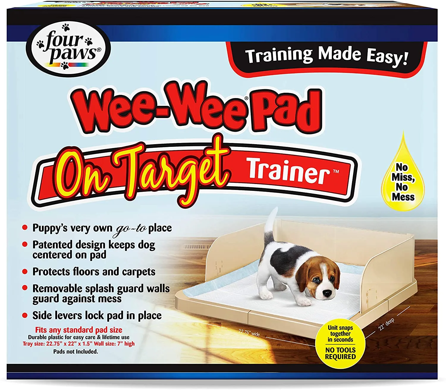Pee Pad Holder with Walls - Wee-Wee Pad On Target Trainer Pee Pad Tray - Four Paws